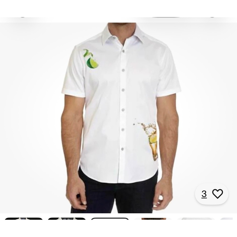 Robert Graham Button Down Mens L White Cocktail lemon Lime Classic Fit Shirt